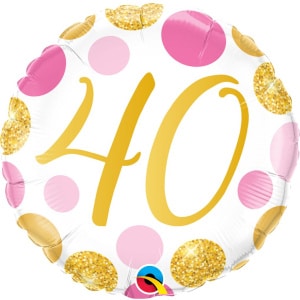 40th Birthday Pink & Gold Dots Foil Balloon - 46cm
