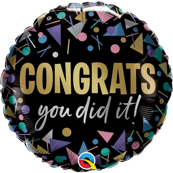 Colourful Metallic Shapes "Congrats You Did It" Foil Balloon - 46cm