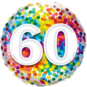 60th Birthday Rainbow Confetti Foil Balloon - 46cm