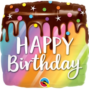 Rainbow "Happy Birthday" Birthday Cake Square Foil Balloon - 46cm