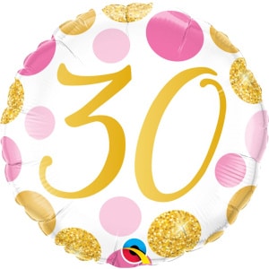 30th Birthday Pink & Gold Dots Foil Balloon - 46cm