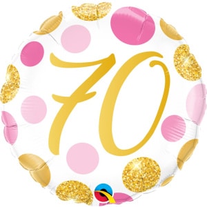 70th Birthday Pink & Gold Dots Foil Balloon - 46cm
