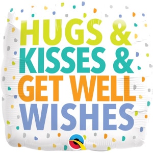 Colourful "Hugs & Kisses & Get Well Wishes" Square Foil Balloon - 46cm