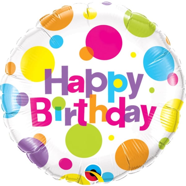 Big Colourful Polka Dots "Happy Birthday" Foil Balloon - 46cm