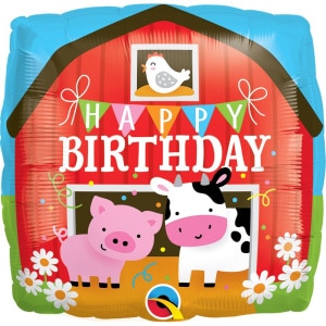 Cartoon Barn Animals "Happy Birthday" Square Foil Balloon - 46cm
