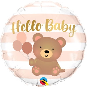 Coral "Hello Baby" Bear and Balloons Foil Balloon - 46cm