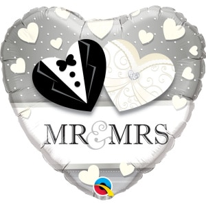 Wedding "Mr. & Mrs." Heart Shaped Foil Balloon - 46cm