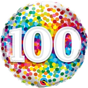 100th Birthday Rainbow Confetti Foil Balloon - 46cm
