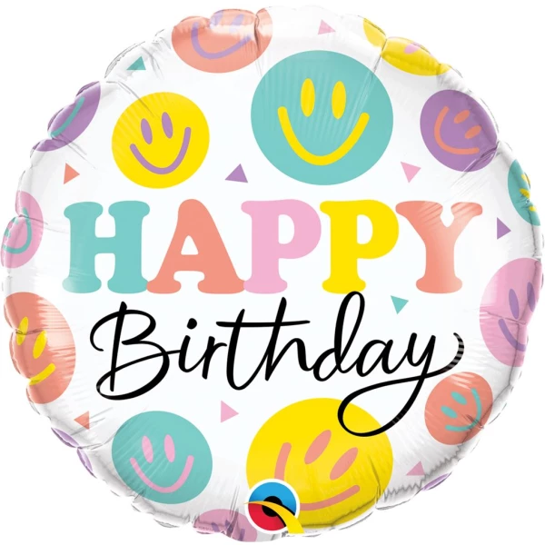 Colourful Cartoon Smiles "Happy Birthday" Foil Balloon - 46cm