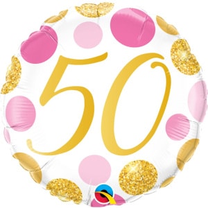 50th Birthday Pink & Gold Dots Foil Balloon - 46cm