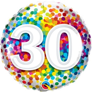 30th Birthday Rainbow Confetti Foil Balloon - 46cm