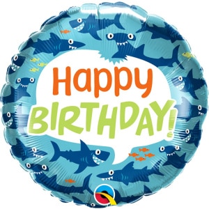 Cartoon Happy Sharks "Happy Birthday" Foil Balloon - 46cm