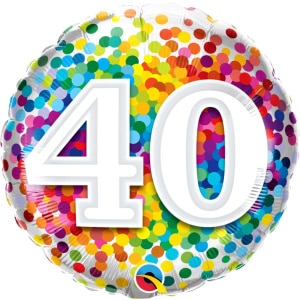 40th Birthday Rainbow Confetti Foil Balloon - 46cm