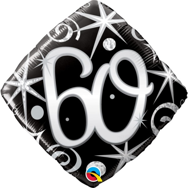 Silver Sparkles & Swirls 60th Birthday Diamond Shaped Foil Balloon - 46cm