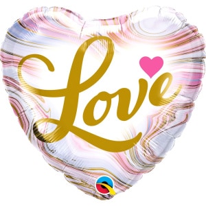 Colourful Marble "Love" Heart Shaped Foil Balloon - 46cm.