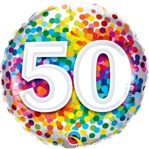 50th Birthday Rainbow Confetti Foil Balloon - 46cm