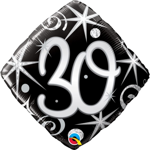 Silver Sparkles & Swirls 30th Birthday Diamond Shaped Foil Balloon - 46cm