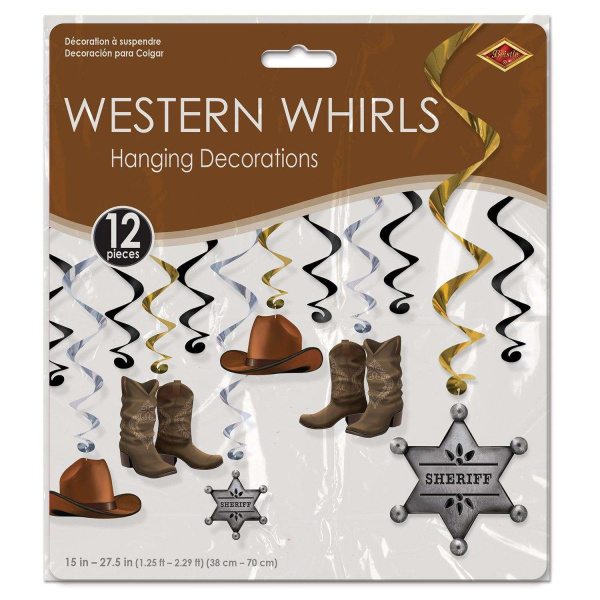 12 x Wild West Cowboy Hanging Whirls - 44cm - 81cm