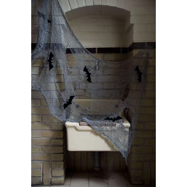Grey Tattered Mesh Cloth with Bats - 1.5m x 75cm