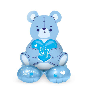Blue Baby Shower "It's a Boy" Teddy Bear Foil Balloon with Base - 61cm