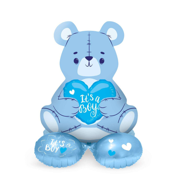 Blue Baby Shower "It's a Boy" Teddy Bear Foil Balloon with Base - 61cm