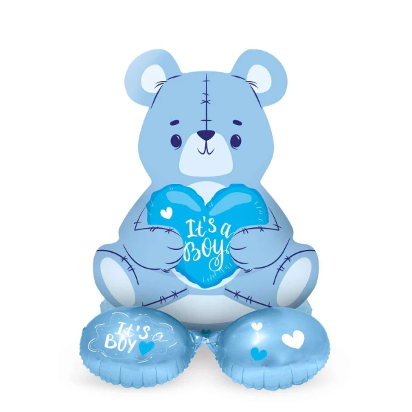 Blue Baby Shower "It's a Boy" Teddy Bear Foil Balloon with Base - 61cm