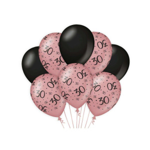 8 x 30th Birthday Rose Gold & Black Deluxe Party Balloons - 30cm