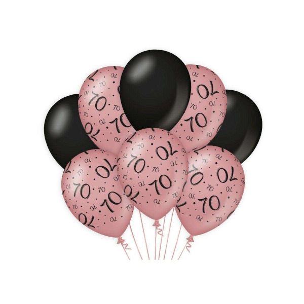 8 x 70th Birthday Rose Gold & Black Deluxe Party Balloons - 30cm