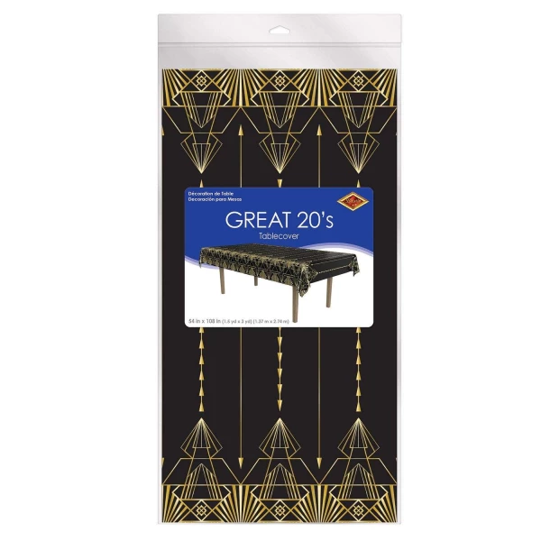 1920's Great Gatsby Black & Gold Tablecloth - 2.7m x 1.4m