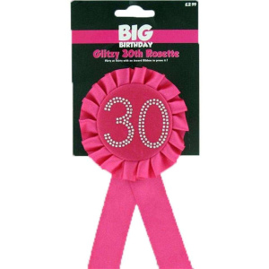 Hot Pink 30th Birthday Diamante Rosette Badge