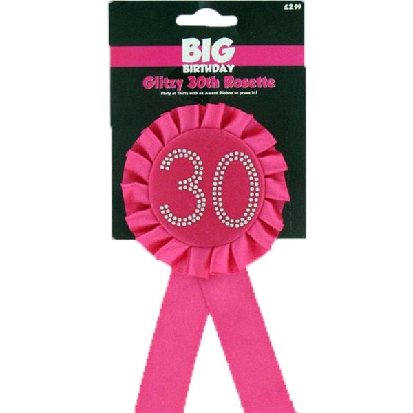 Hot Pink 30th Birthday Diamante Rosette Badge