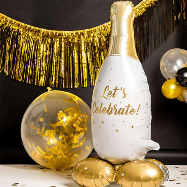 Champagne Bottle "Let's Celebrate" Foil Balloon with Base - 86cm