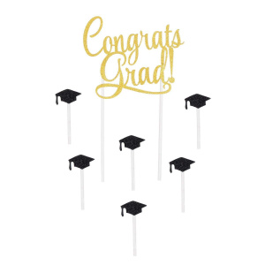 Graduation "Congrats Grad!" Cake Topper Glitter Decoration - 21cm