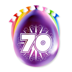 8 x 70th Birthday Colourful Deluxe Party Balloons - 30cm