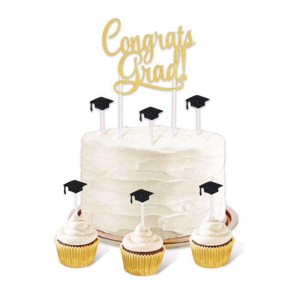 Graduation "Congrats Grad!" Cake Topper Glitter Decoration - 21cm