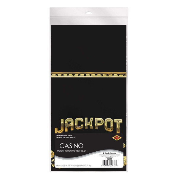 Metallic Black & Gold Casino Nights Tablecloth - 2.7m x 1.4m