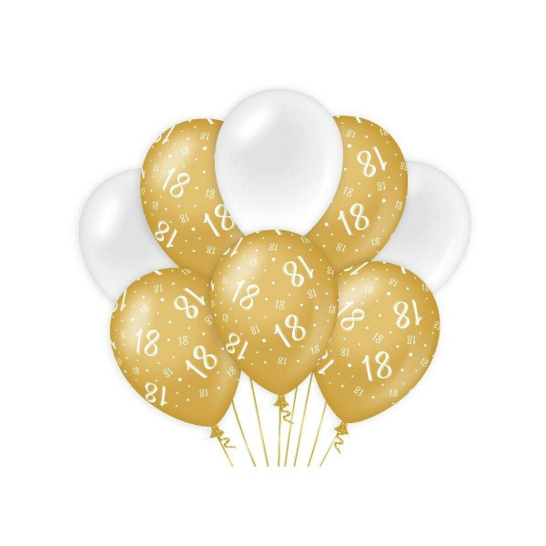8 x 18th Birthday White & Gold Deluxe Party Balloons - 30cm