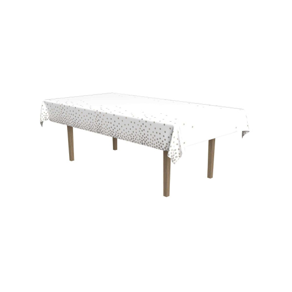 Metallic White & Silver Dots Tablecloth - 2.7m x 1.4m