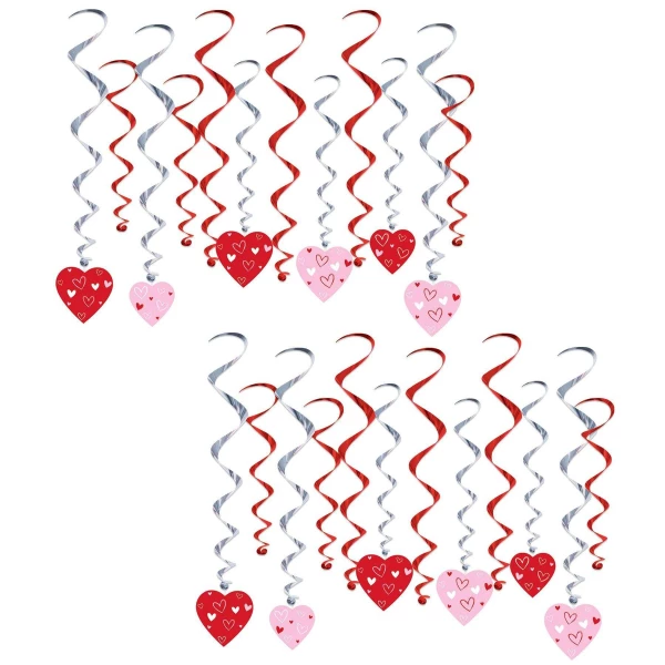 24 x Valentine's Day Hearts Hanging Whirls - 44cm - 65cm