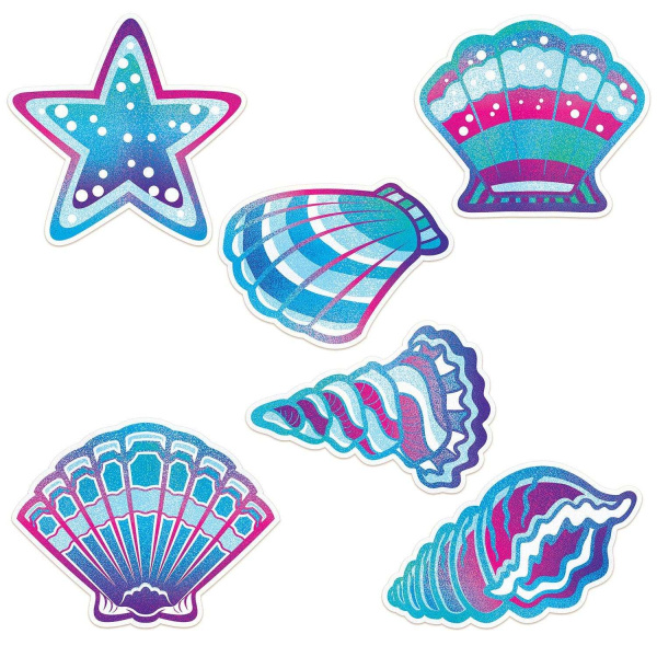 6 x Mermaid Seashell Cutout Decorations - 25cm - 31cm