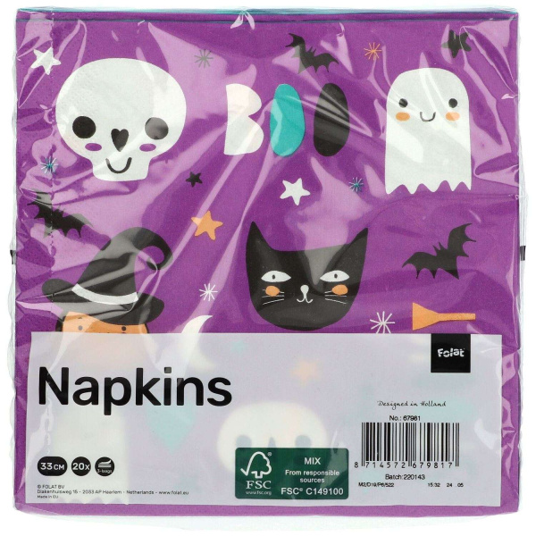 20 x Cartoon "Happy Halloween" Colourful Napkins - 33cm