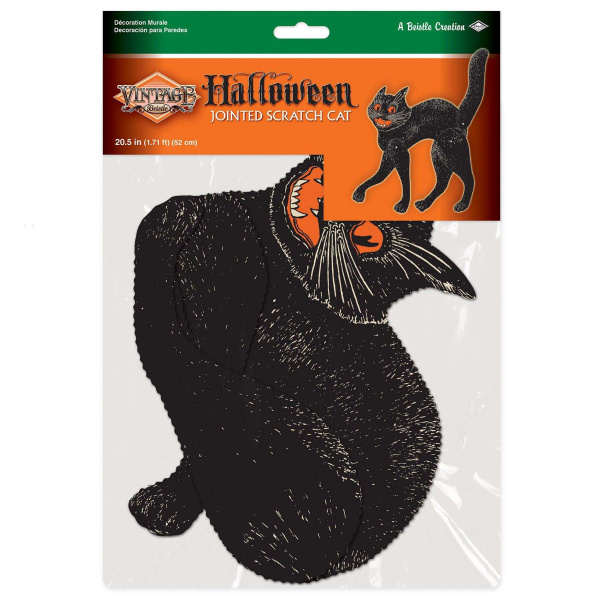 Jointed Vintage Halloween Scratch Cat Cutout Decoration - 50cm