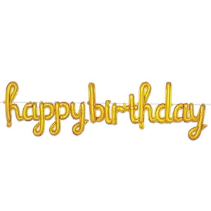 Gold "Happy Birthday" Script Foil Balloon Letter Banner - 1.7m x 40cm