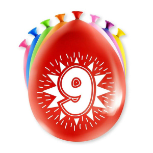 8 x 9th Birthday Colourful Deluxe Party Balloons - 30cm