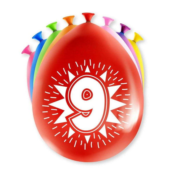 8 x 9th Birthday Colourful Deluxe Party Balloons - 30cm