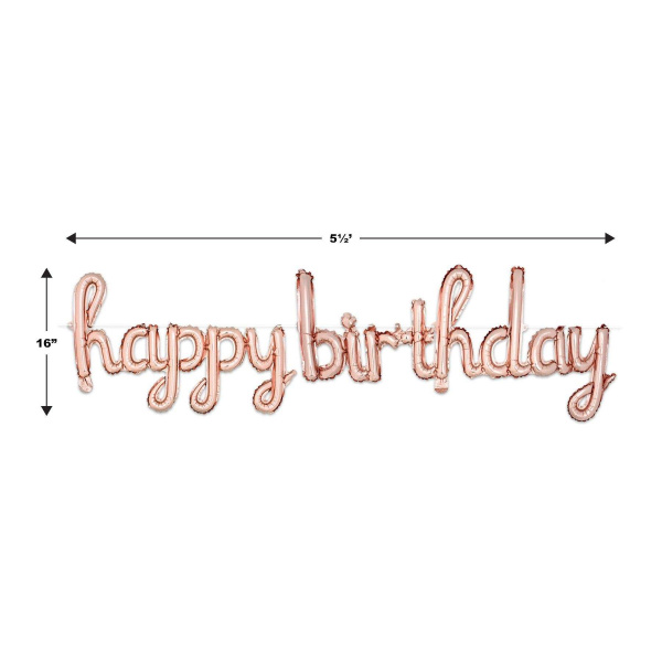 Rose Gold "Happy Birthday" Script Foil Balloon Letter Banner - 1.7m x 40cm