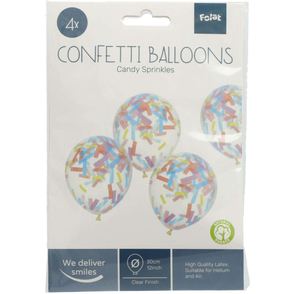 4 x Clear Balloons Filled With Multicoloured Pastel Confetti - 30cm