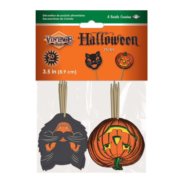 50 x Vintage Halloween Character Party Picks - 9cm