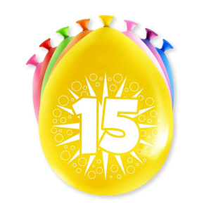 8 x 15th Birthday Colourful Deluxe Party Balloons - 30cm