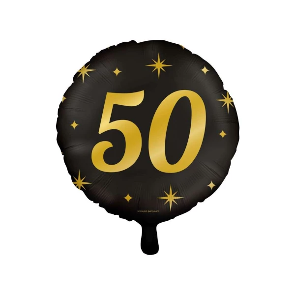 50th Birthday Black & Gold Foil Balloon - 46cm